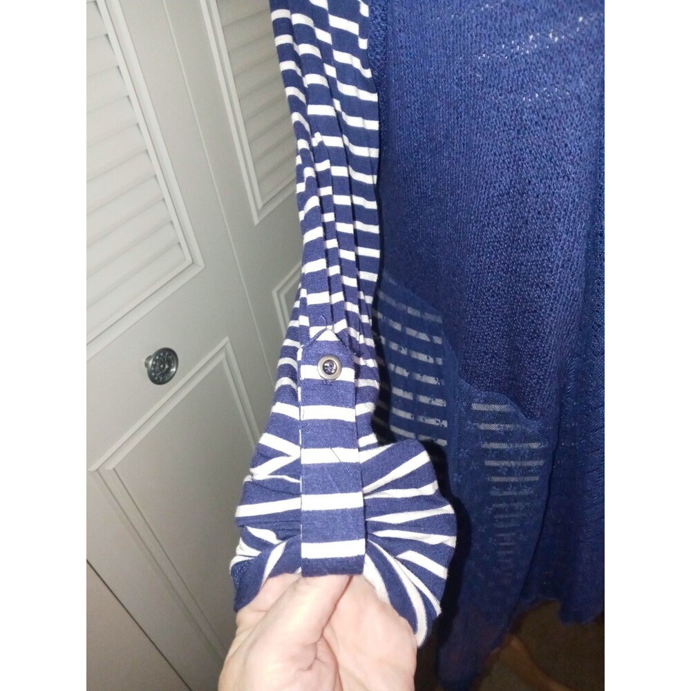 NWT TRUE SELF Womens XL 2Fer Stripes Lace Overlay Nautical Long Sleeve Top Navy - Picture 11 of 16